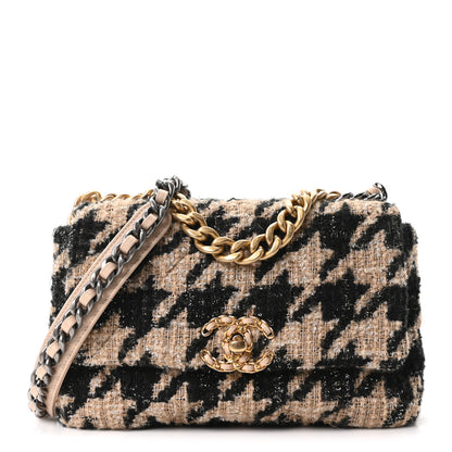 Chanel Tweed Houndstooth Quilted Medium Chanel 19 Flap Beige Black 1 of 11