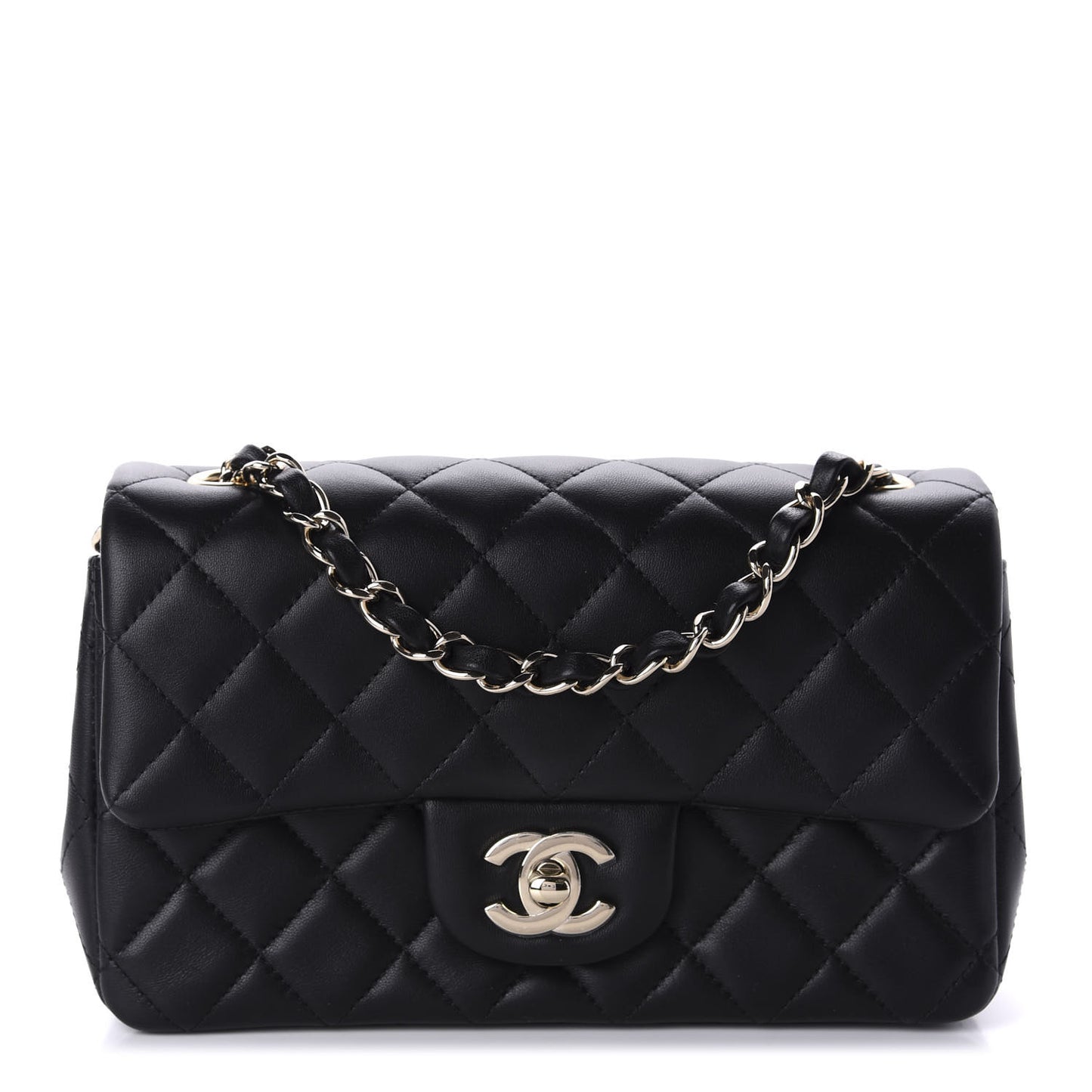 Lambskin Quilted Mini Rectangular Flap Black