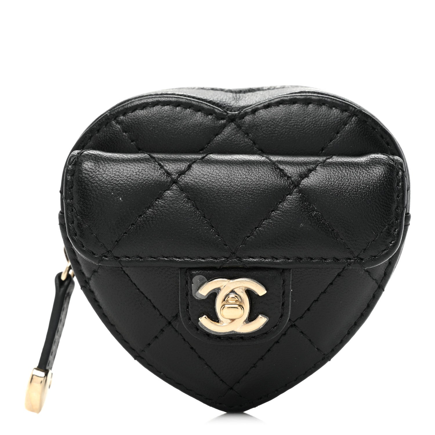Chanel Lambskin Quilted CC In Love Heart Zipped Arm Coin Purse Black 1 of 9