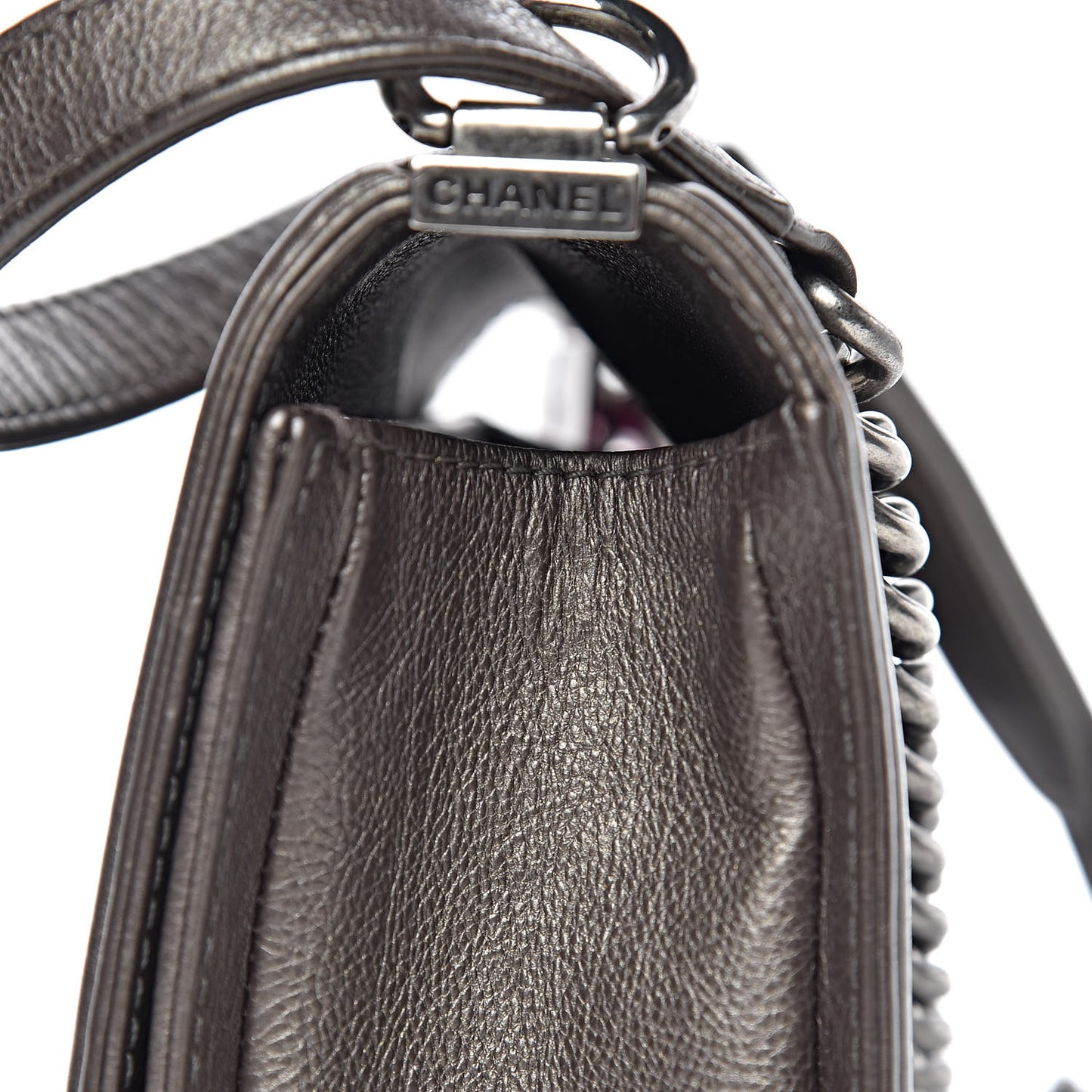 Metallic Calfskin Quilted Medium Boy Flap Dark Silver