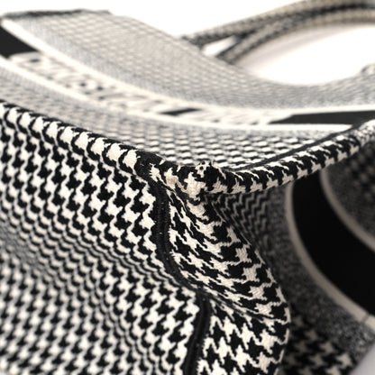 Christian Dior Canvas Houndstooth Embroidered Medium Book Tote Black White 10 of 13