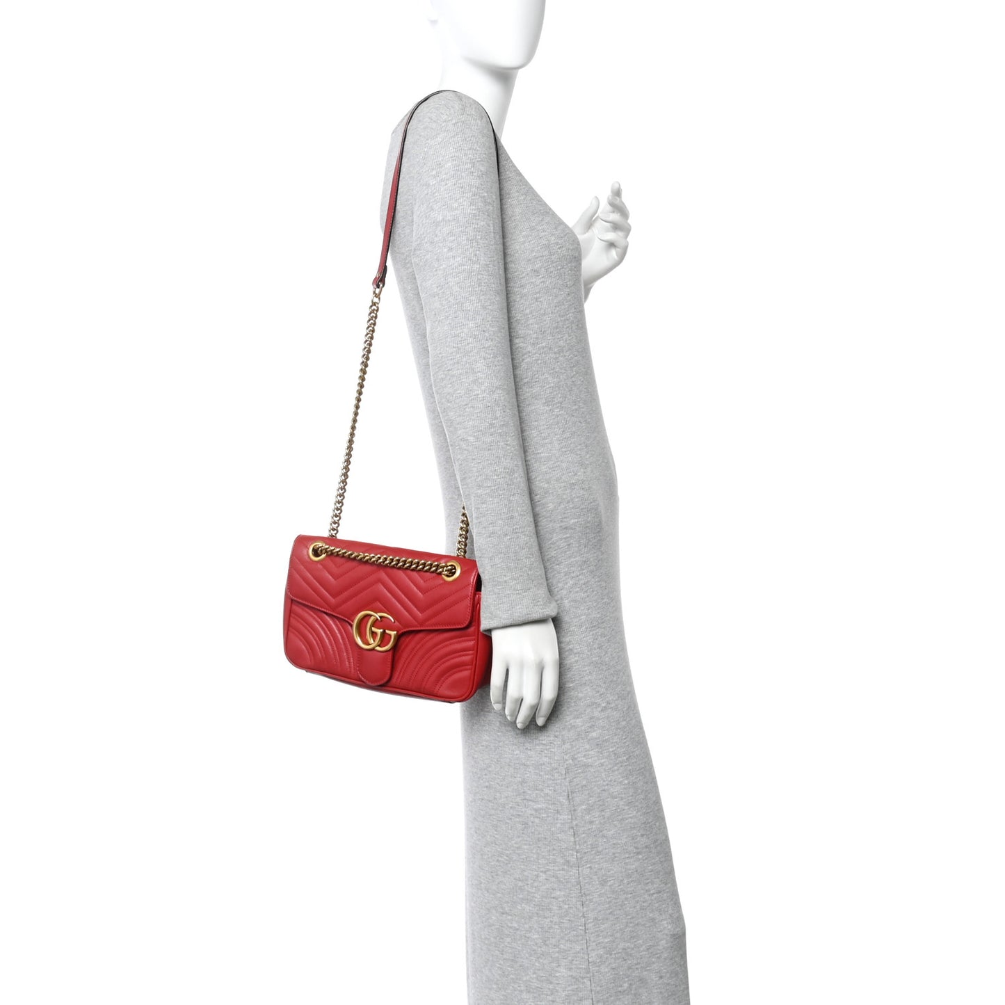 Calfskin Matelasse Small GG Marmont Shoulder Bag Hibiscus Red