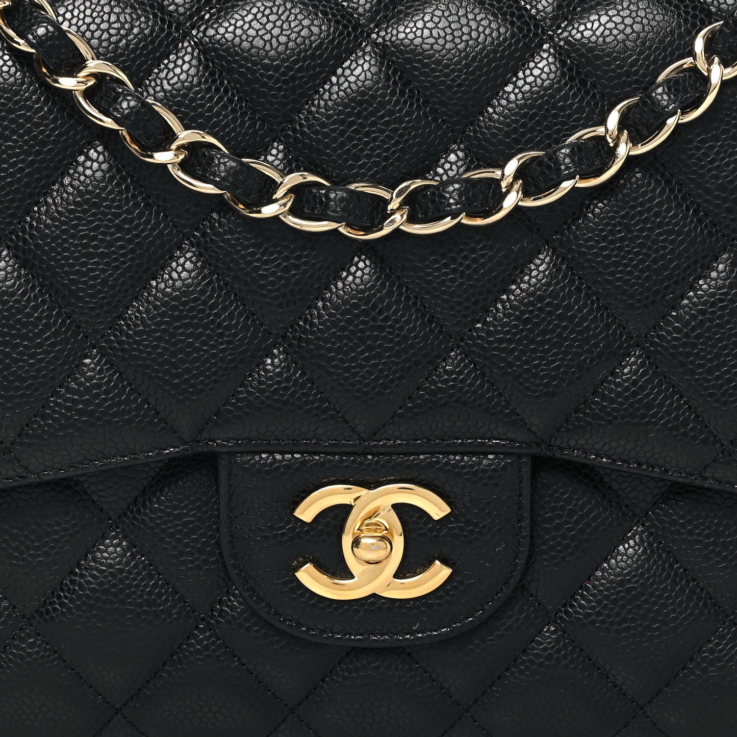 Caviar Quilted Jumbo Double Flap Black