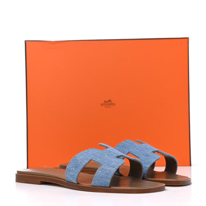 Hermes Denim Canvas Oran Sandals 37 Bleu Clair 9 of 9