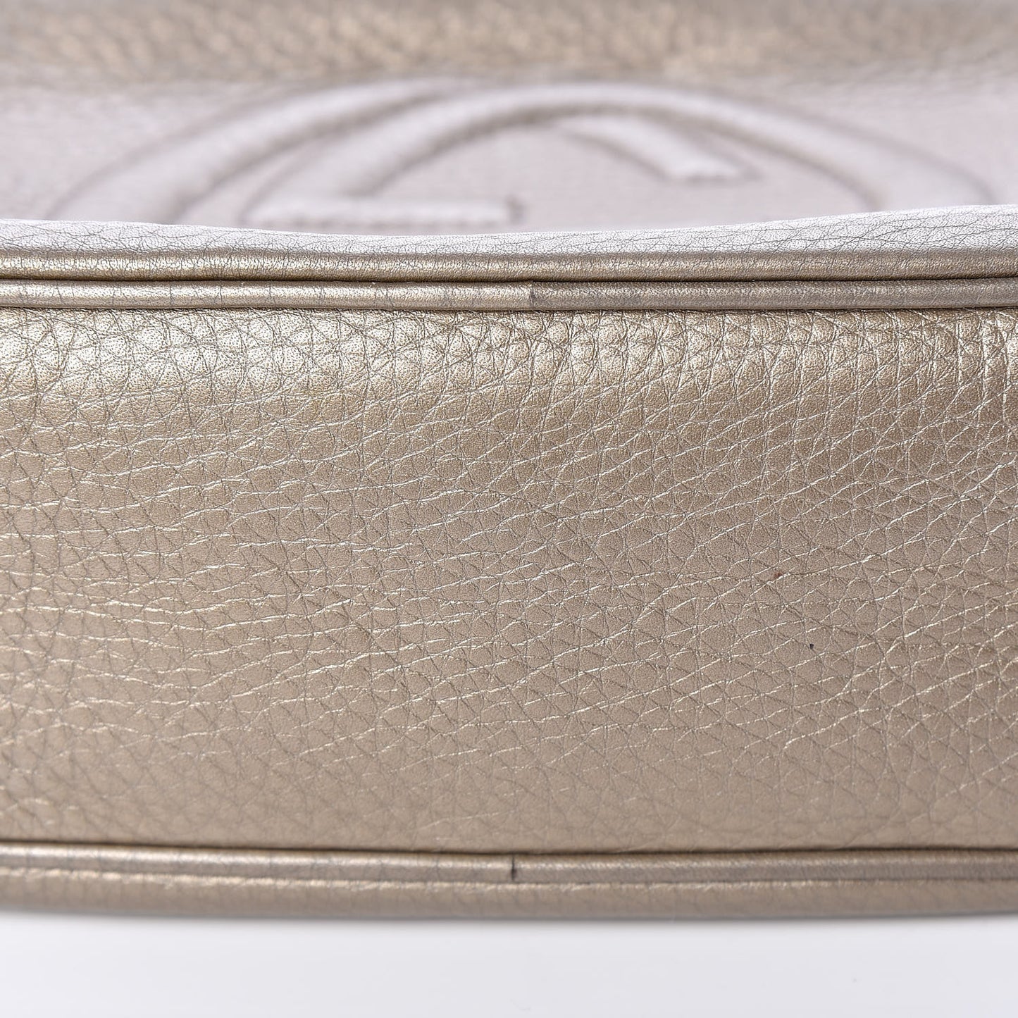 Metallic Pebbled Calfskin Small Soho Disco Bag Golden Beige
