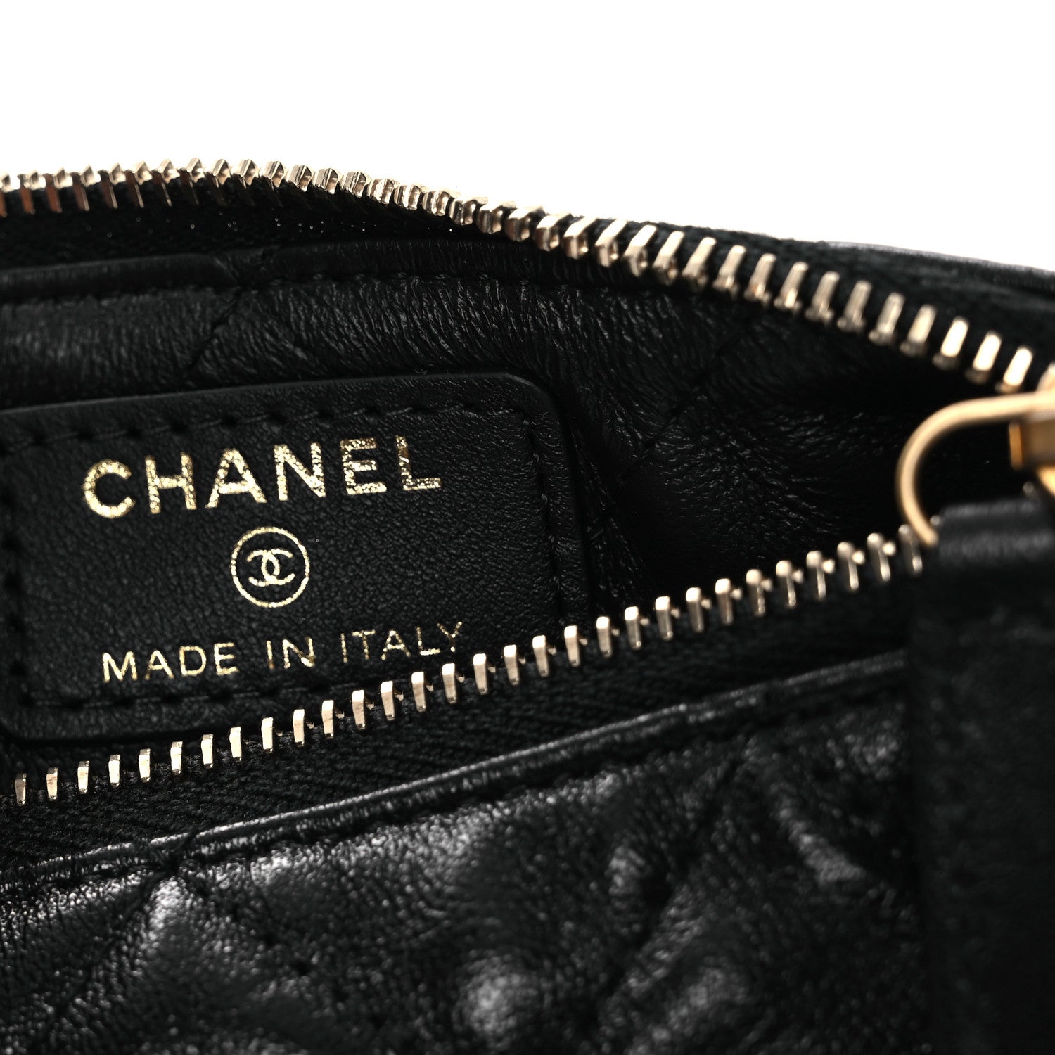 Chanel Shiny Crumpled Lambskin Quilted Chain Around Mini Pouch Black 6 of 10