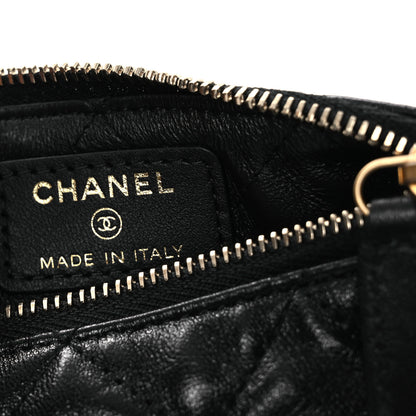 Chanel Shiny Crumpled Lambskin Quilted Chain Around Mini Pouch Black 6 of 10