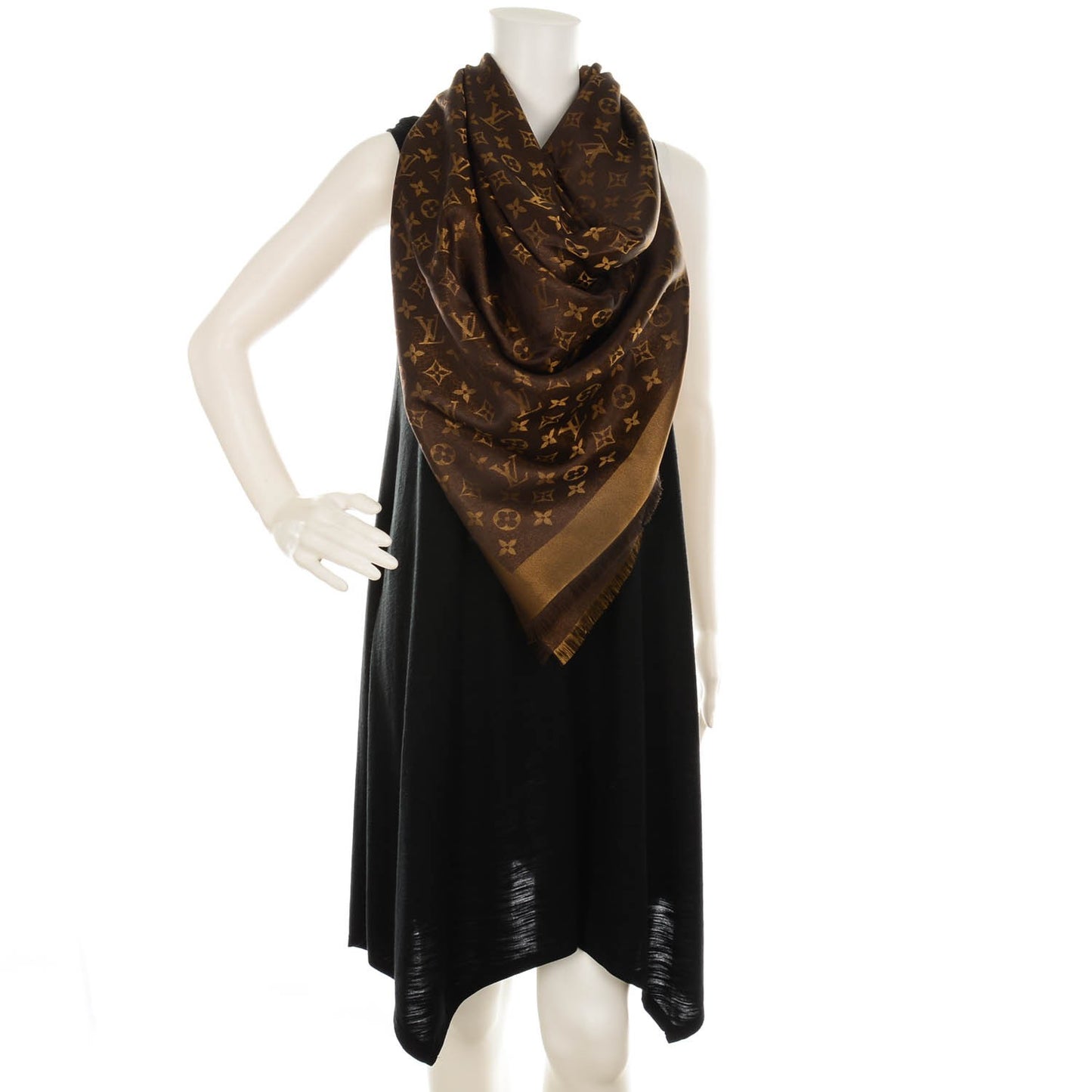 Silk Wool Monogram Shine Shawl Marron