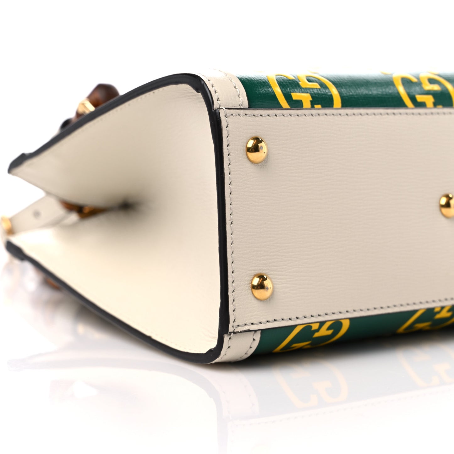 Azalea Calfskin GG Monogram Bi-Color Debossed Mini Diana Tote Bag Emerald Stone Topaz Mystic White