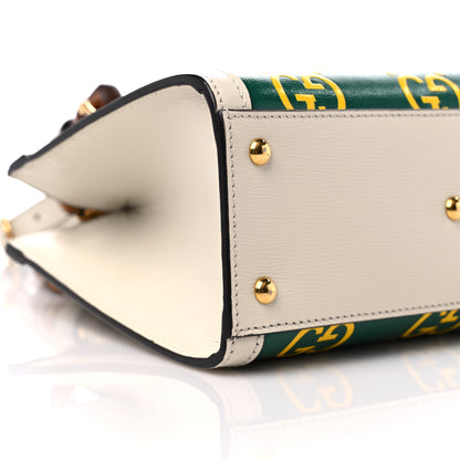 Gucci Azalea Calfskin GG Monogram Bi-Color Debossed Mini Diana Tote Bag Emerald Stone Topaz Mystic White 7 of 9