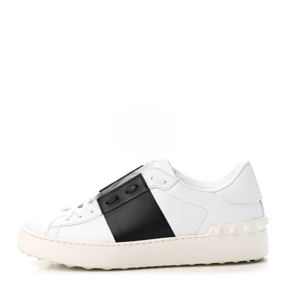 Valentino Garavani Calfskin Rockstud Open Sneakers 37.5 White Black 1 of 4