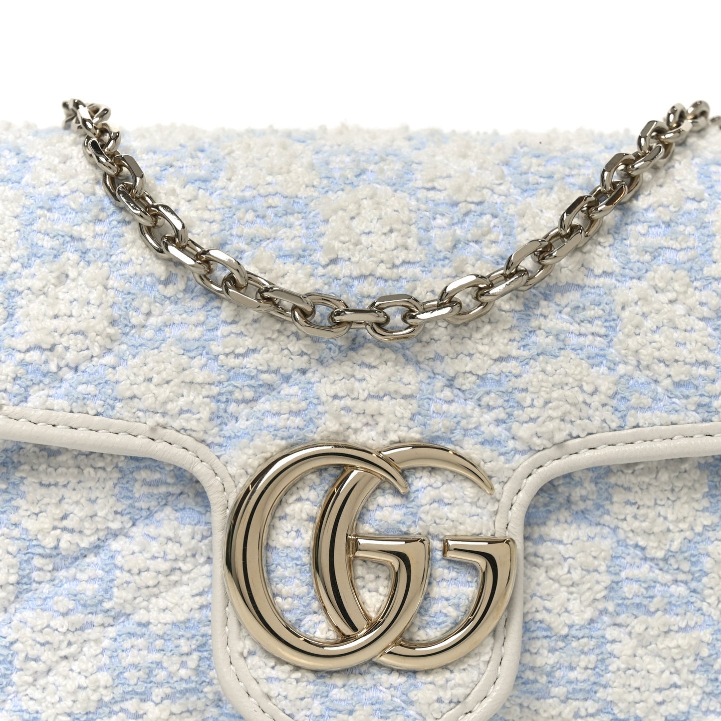 Sponge Boucle Matelasse Mini GG Marmont Shoulder Bag White Light Blue Grey