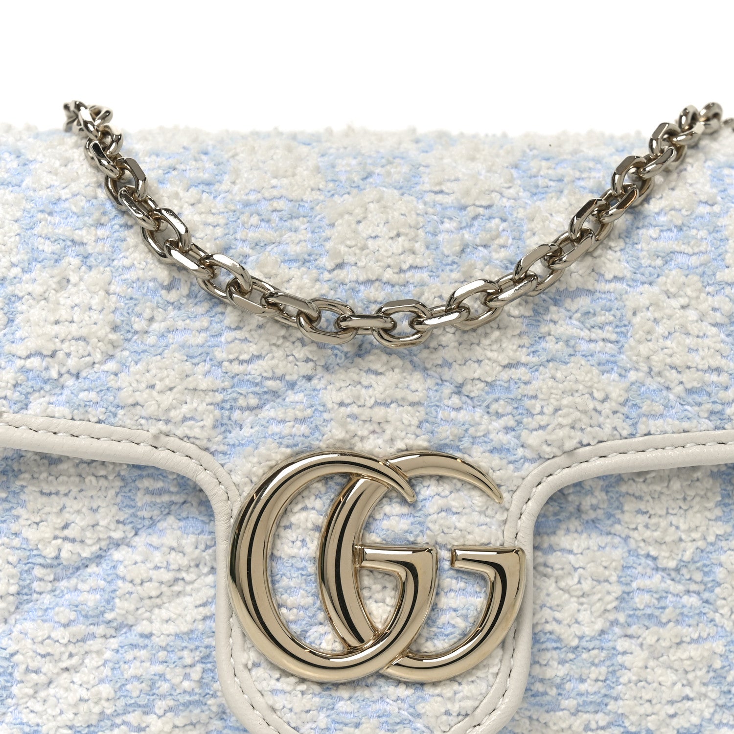 Gucci Sponge Boucle Matelasse Mini GG Marmont Shoulder Bag White Light Blue Grey 8 of 10