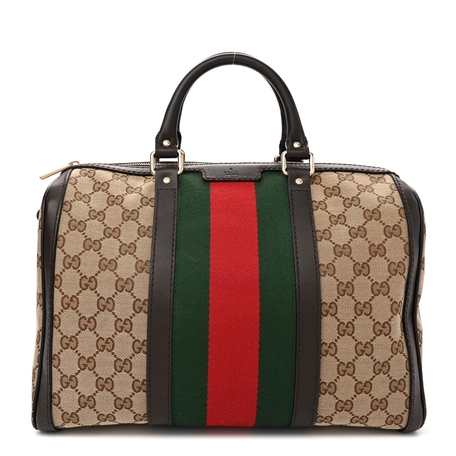 Gucci Monogram Vintage Web Medium Boston Dark Brown 1 of 16