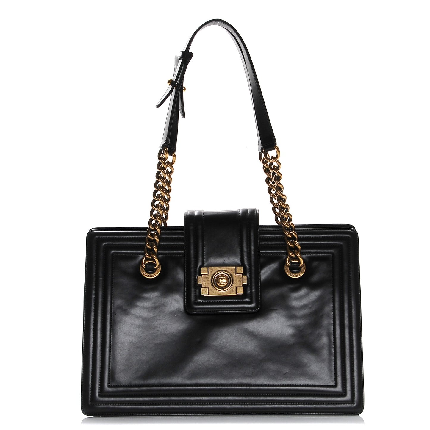 Glazed Calfskin Boy Tote Black