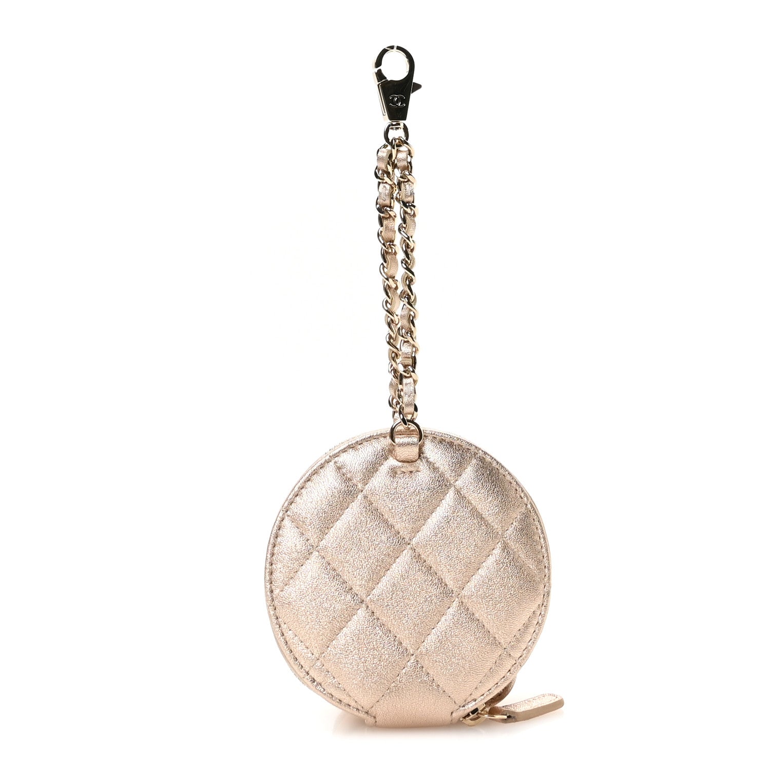 Chanel Metallic Lambskin Quilted Round Clip On Coin Purse Airpods Case Gold 3 of 10