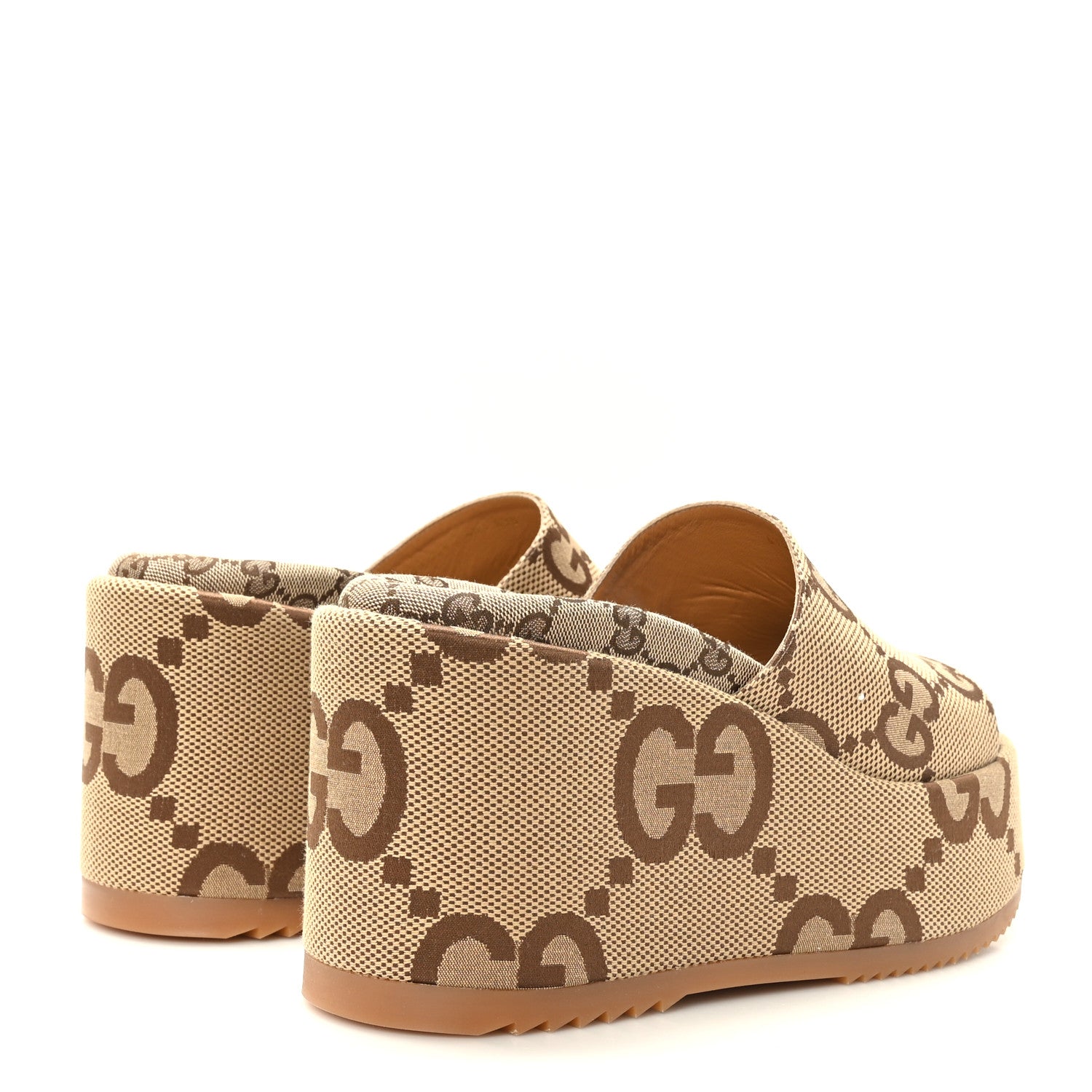 Gucci Monogram Jumbo GG Platform Slide Wedge Sandals 40.5 Camel Ebony 4 of 8
