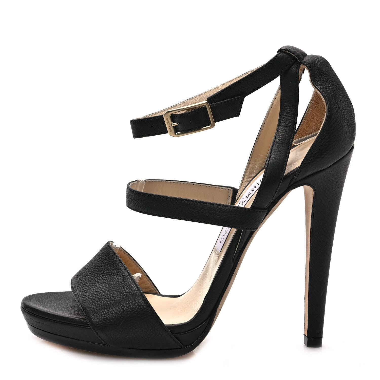 Jimmy Choo Grainy Calfskin Discus Sandals 38.5 Black 1 of 7