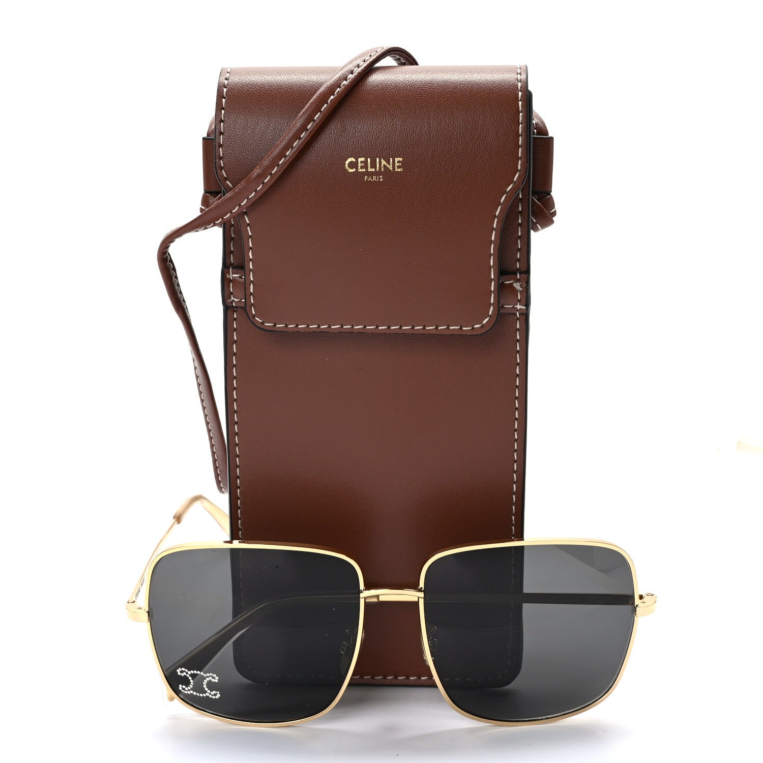Celine Metal Rhinestone Triomphe Sunglasses Gold Smoke 8 of 8