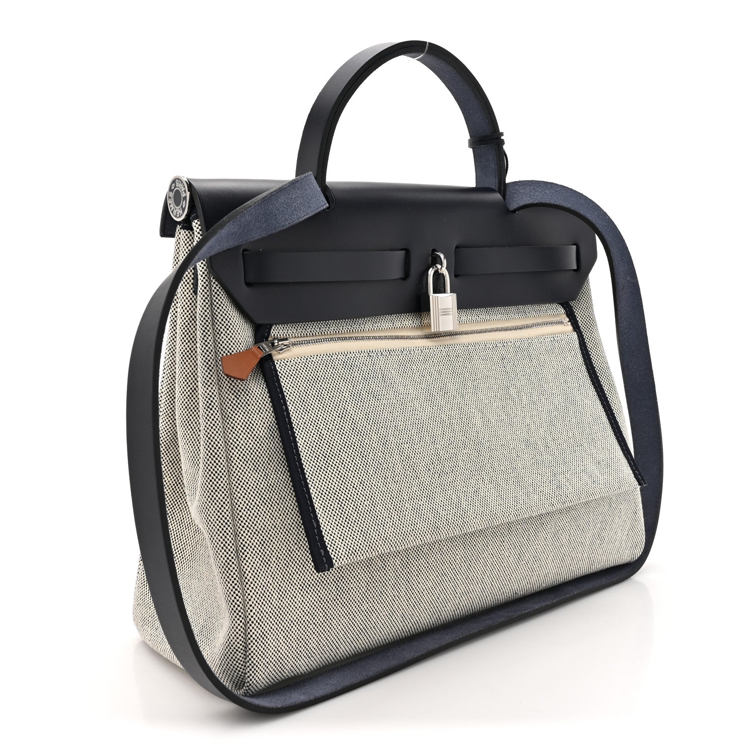 Hermes Vache Hunter Toile H Brides de Gala Herbag Zip Retourne 31 PM Bleu De France Ecru Black 4 of 12