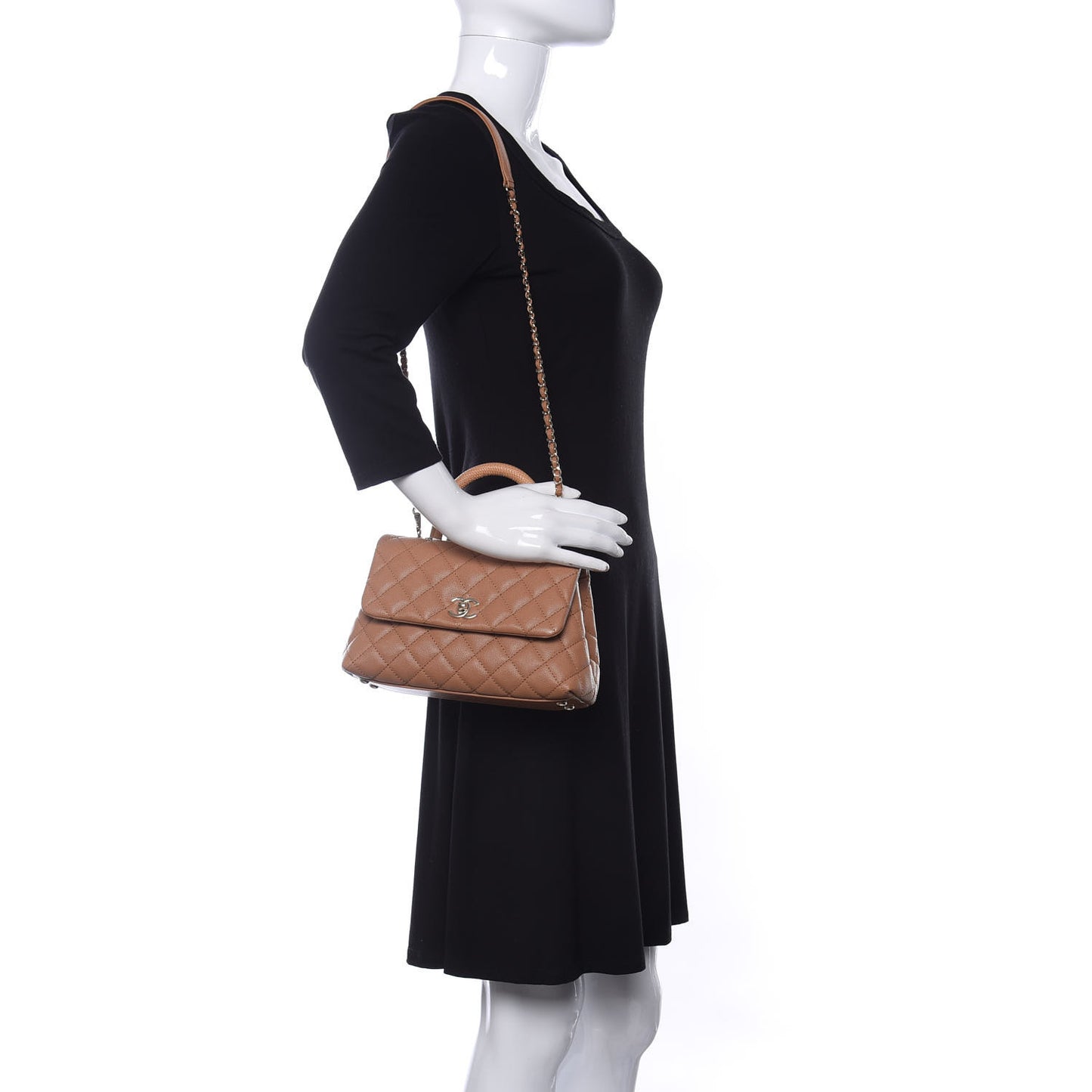 Caviar Quilted Lizard Embossed Mini Coco Handle Flap Brown