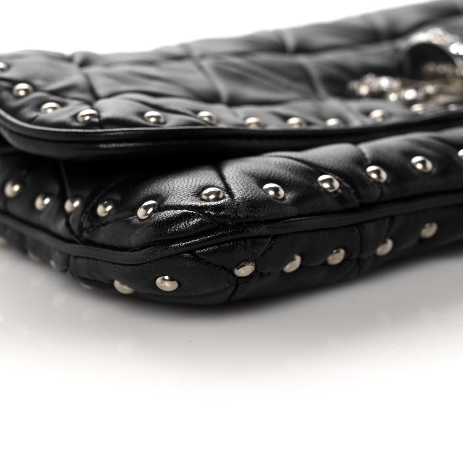 Miu Miu Nappa Quilted Crystal Studded Flap Clutch Black 8 of 11
