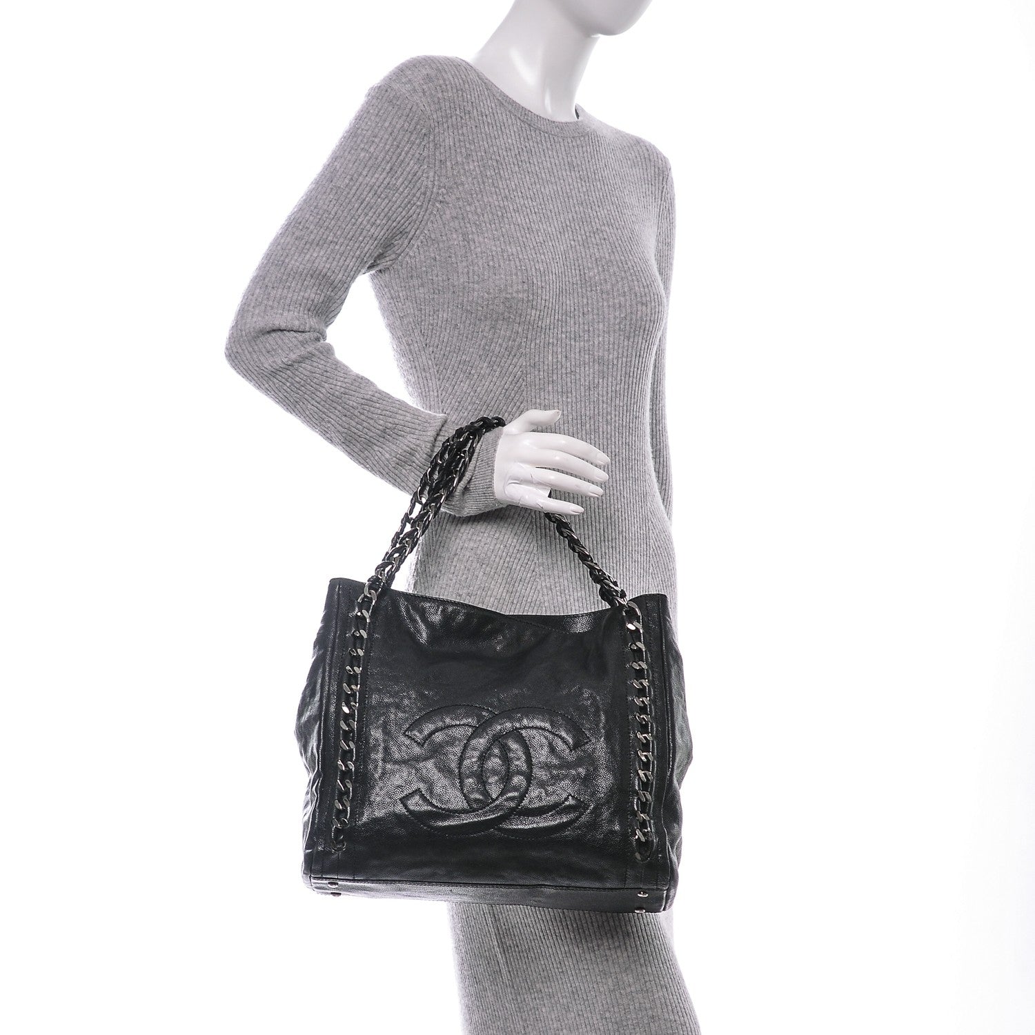 Chanel Glazed Caviar Modern Chain Tote Black 2 of 7