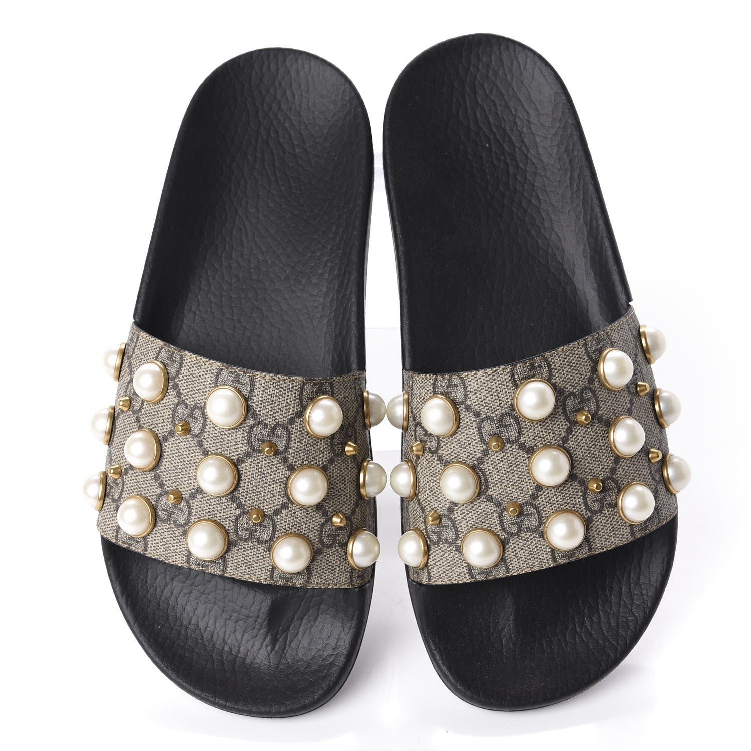 Gucci GG Supreme Monogram Pearls Slide Sandals 37 Beige 5 of 9