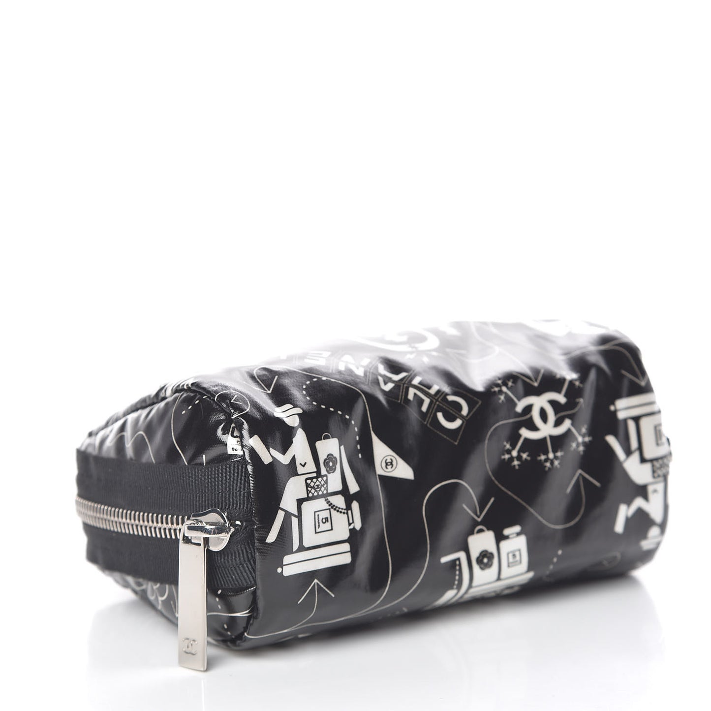Coated Canvas Airline Cosmetic Pouch Black White