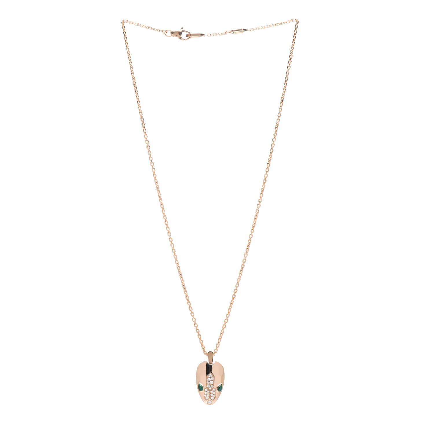 Bulgari 18K Rose Gold Diamond Malachite Serpenti Seduttori Pendant Necklace 3 of 4