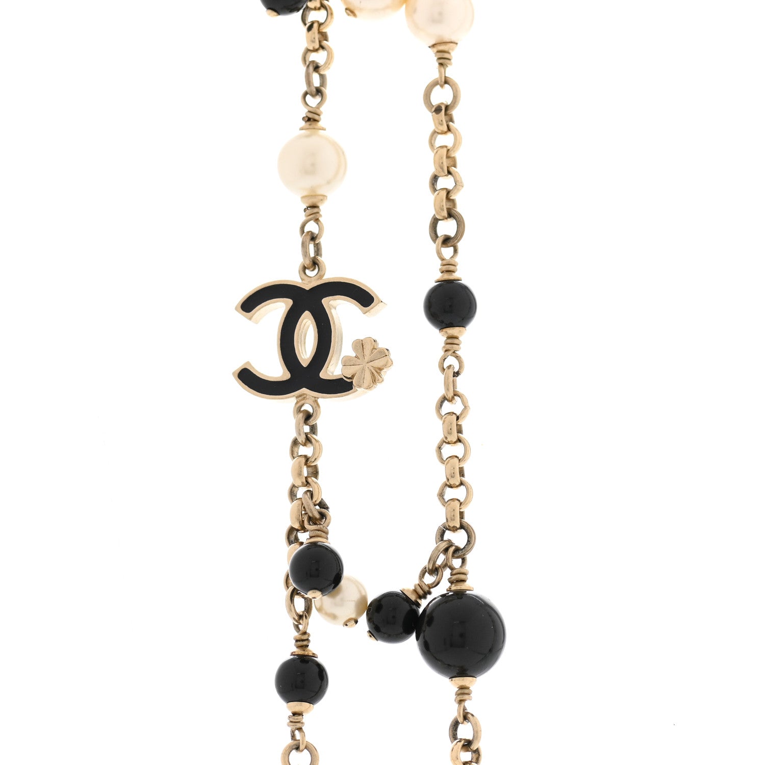 Chanel Pearl CC Long Necklace Gold White Black 5 of 6