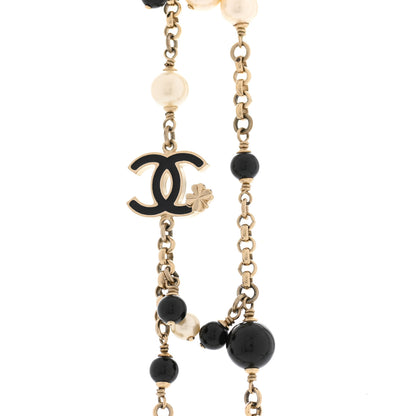 Chanel Pearl CC Long Necklace Gold White Black 5 of 6