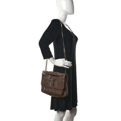 Saint Laurent Crinkled Calfskin Matelasse Monogram Medium Niki Chain Satchel Tan Brown 2 of 10