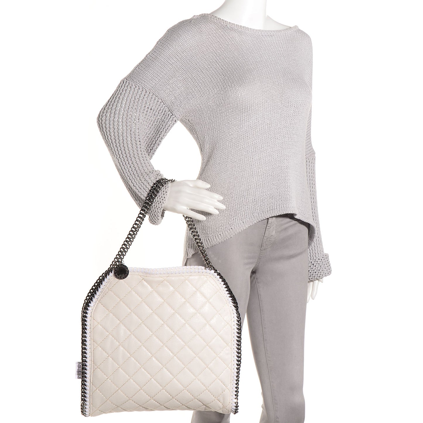 Faux Leather Quilted Small Falabella Tote White