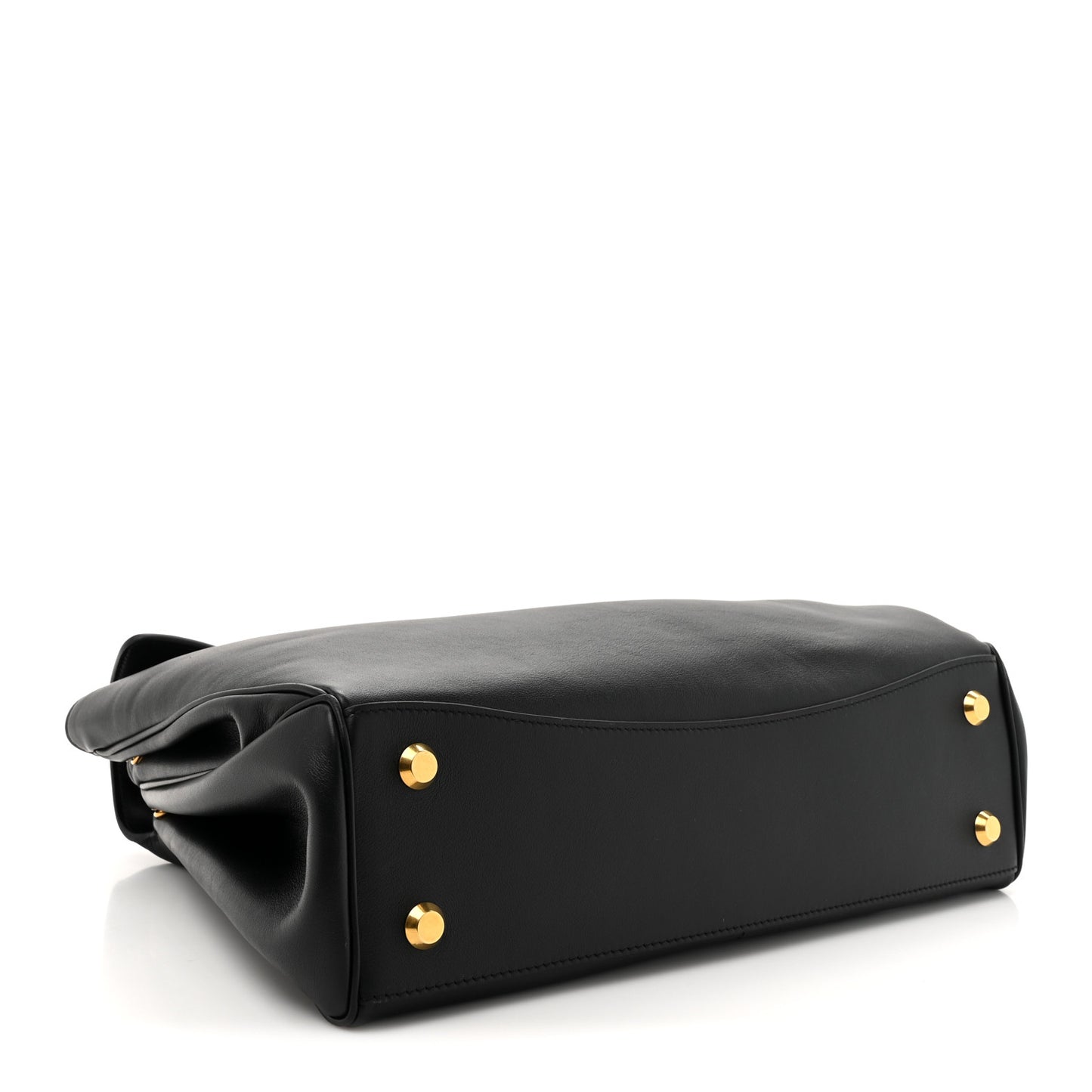 Natural Smooth Calfskin Medium Rodeo Top Handle Handbag Black