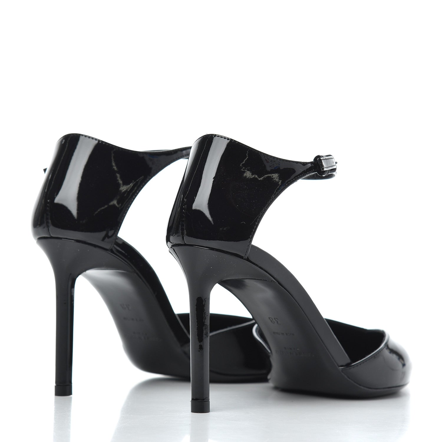 Saint Laurent Patent Anja 85 Ankle Strap Pointed Pumps 38 Black 4 of 9