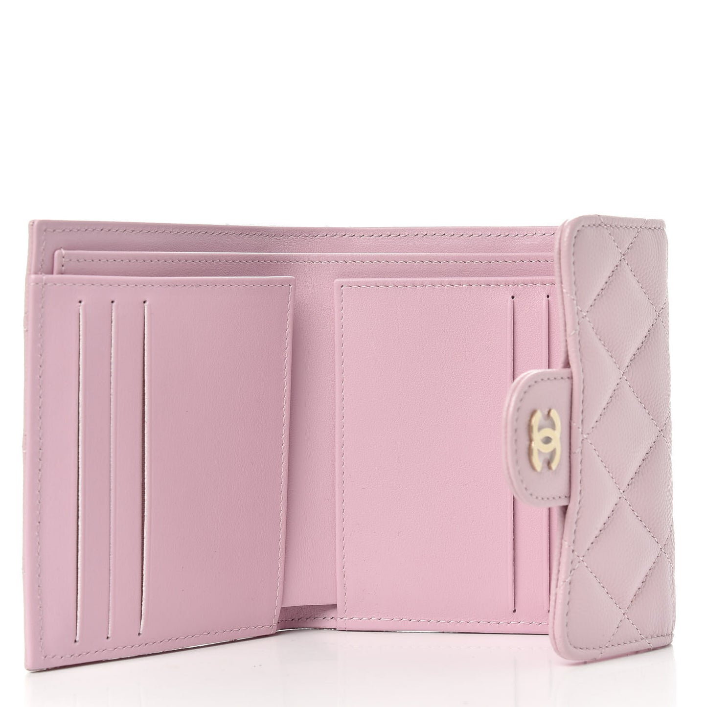 Caviar Quilted Compact Flap Wallet Light Pink