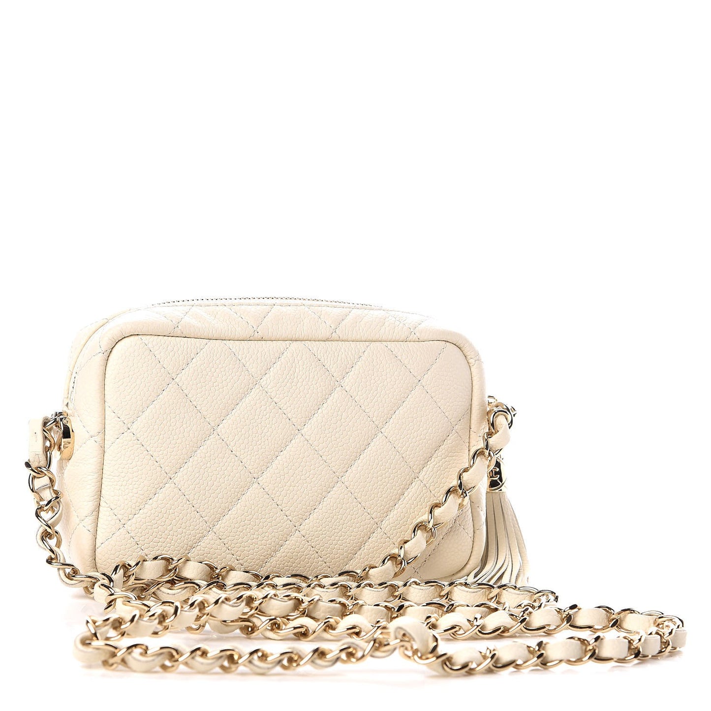 Caviar Quilted Mini Coco Tassel Camera Case White