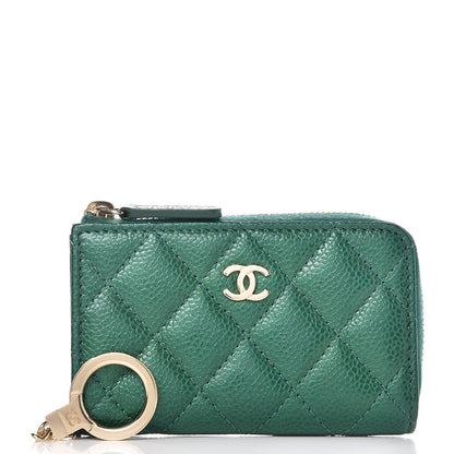 Chanel Metallic Caviar Quilted Key Holder Case Green 1 of 8