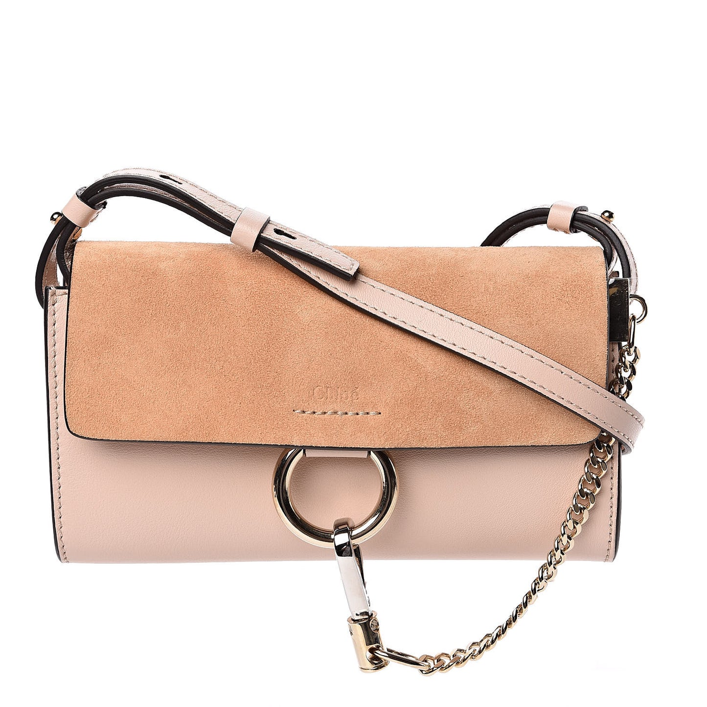 Suede Calfskin Mini Faye Shoulder Bag Cement Pink
