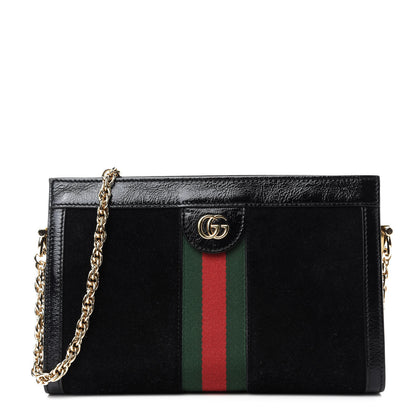 Gucci Suede Patent GG Web Small Ophidia Chain Shoulder Bag Black 1 of 10