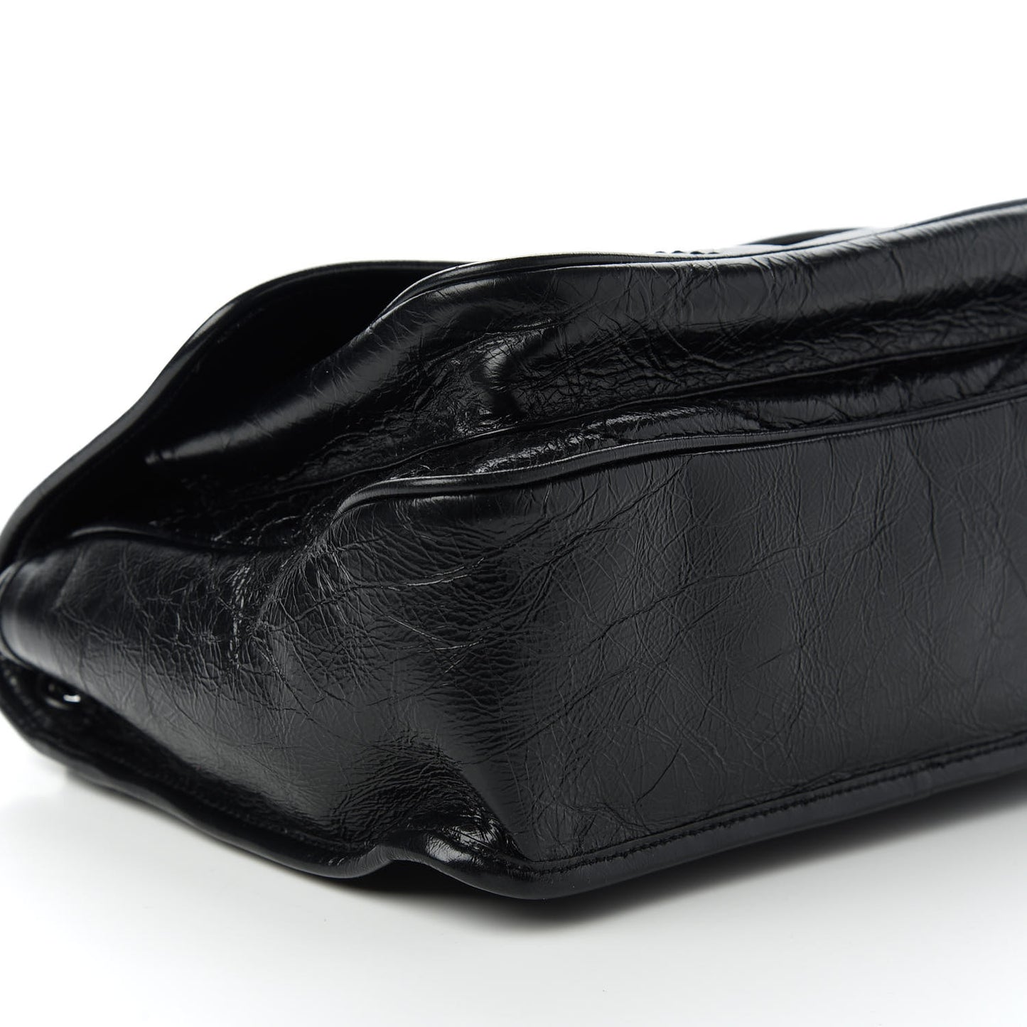 Crinkled Calfskin Matelasse Monogram Medium Niki Chain Satchel Black