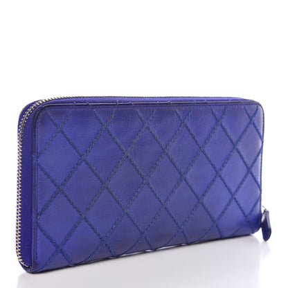 Chanel Calfskin Stitched Fancy CC Zip Around Wallet Blue 3 of 12
