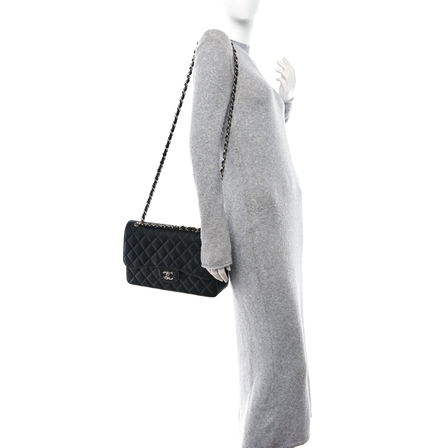 Caviar Quilted Jumbo Double Flap Black
