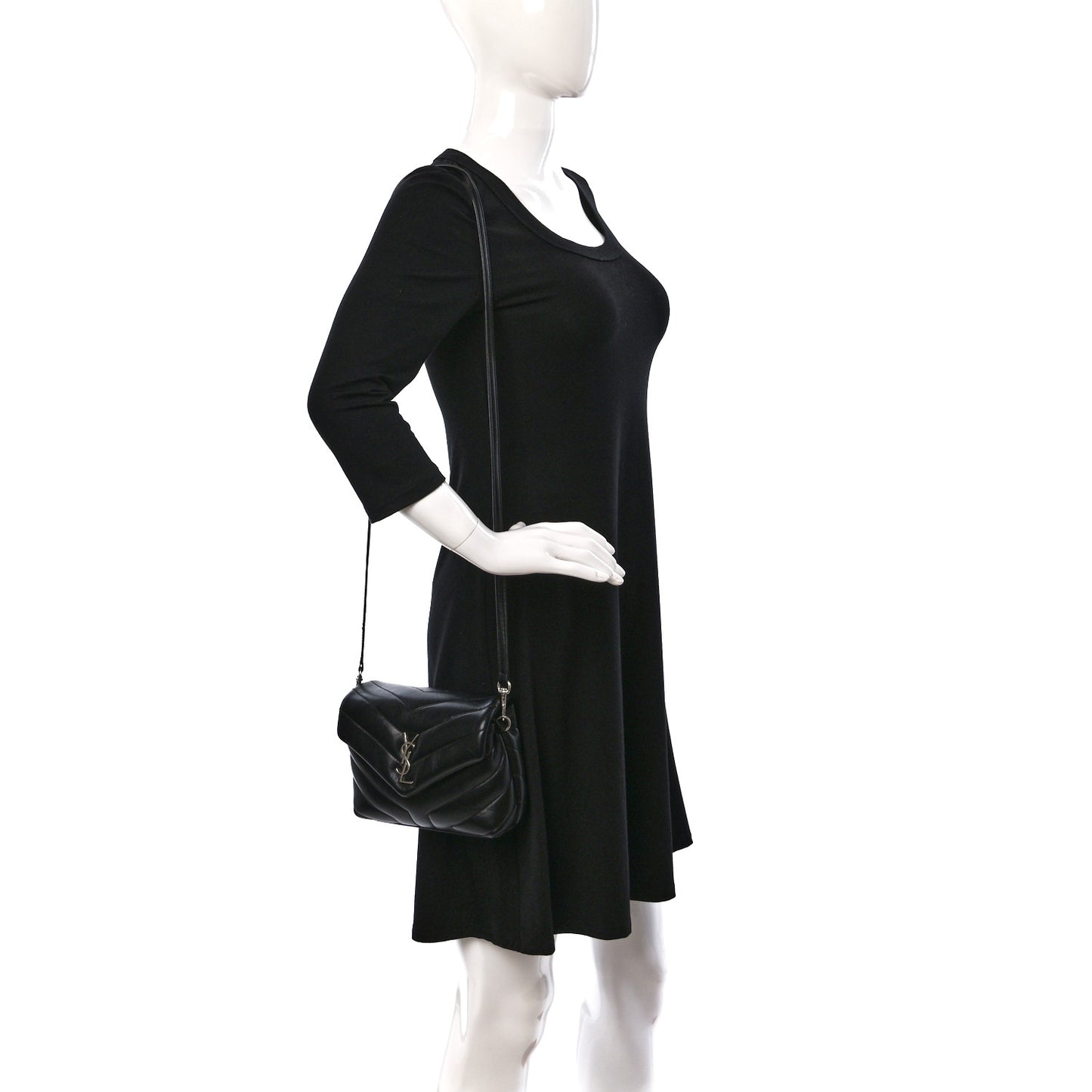 Calfskin Y Quilted Monogram Toy Loulou Crossbody Bag Black