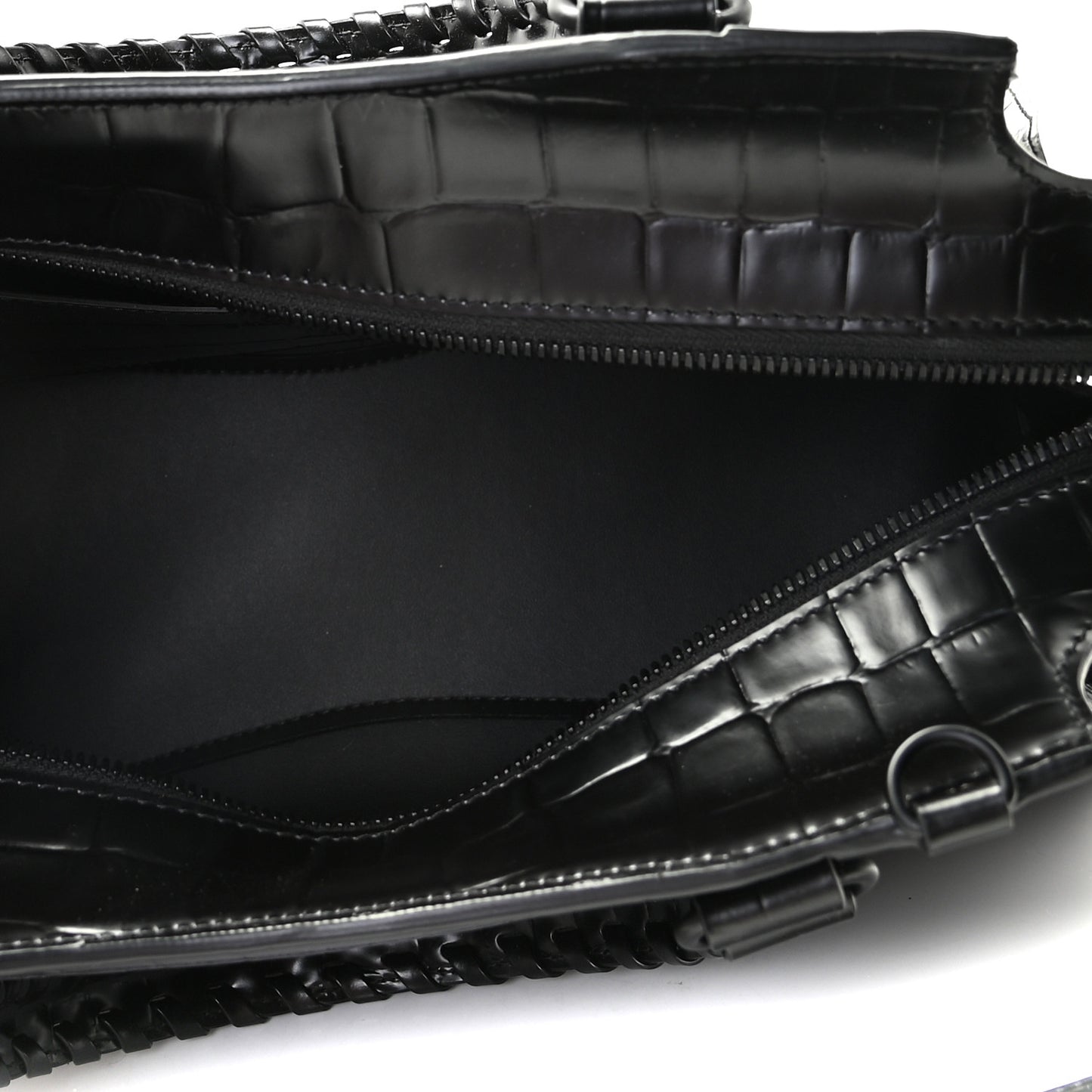 Semi Shiny Calfskin Crocodile Embossed Neo Classic Black Hardware S City Black