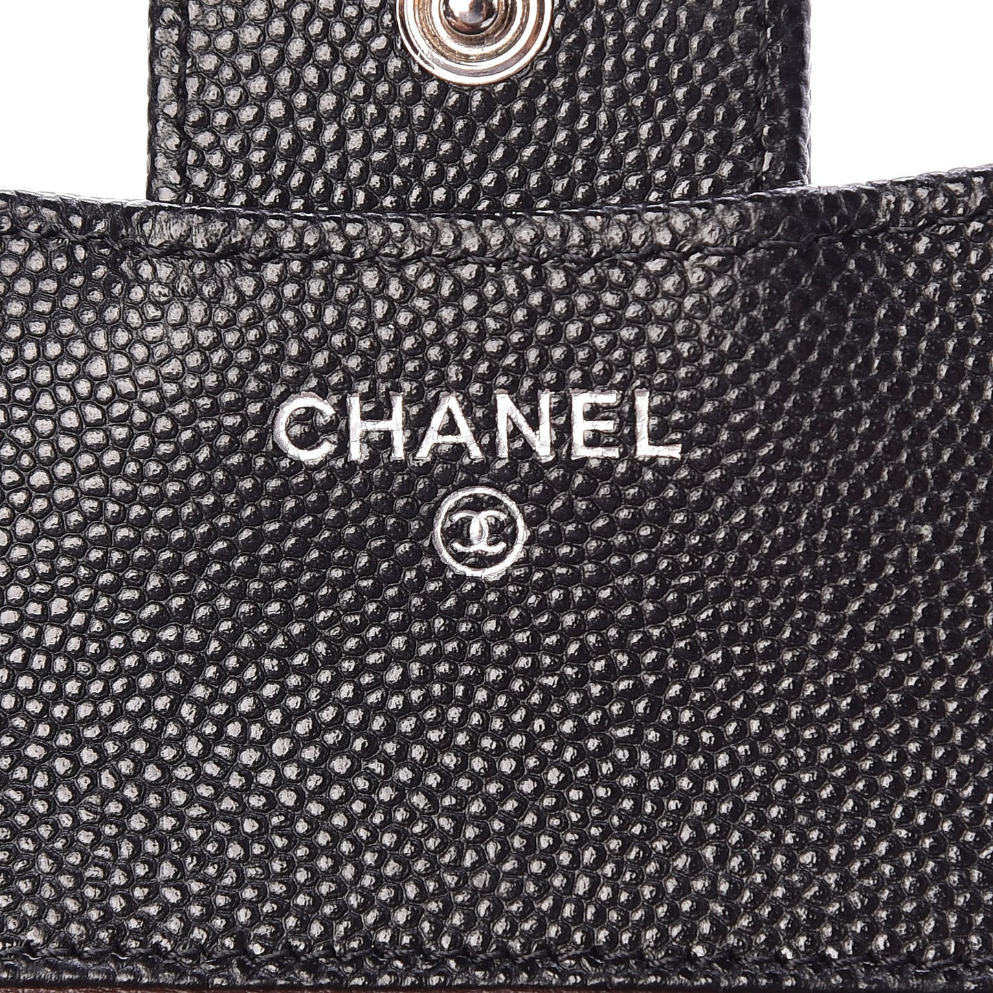 Caviar Chevron Quilted Compact Flap Wallet Black