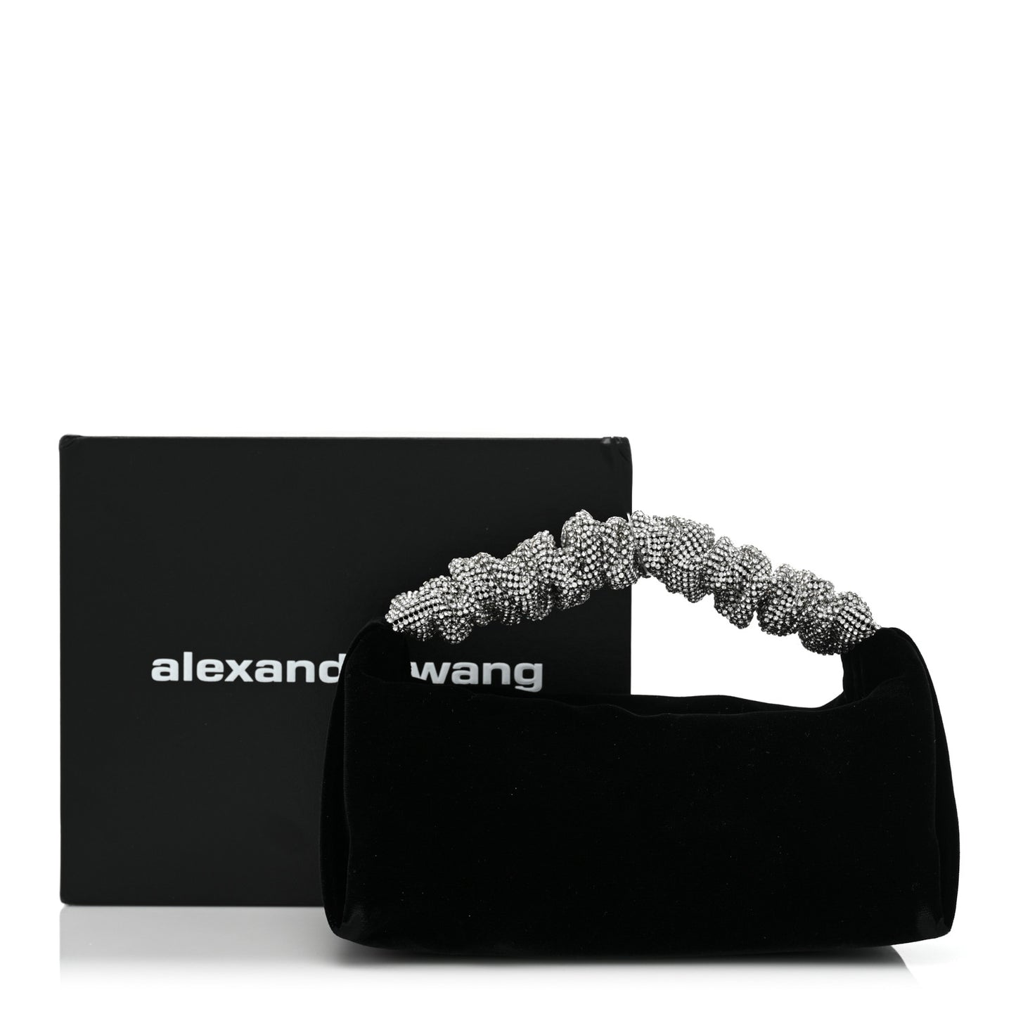 Velvet Crystal Rhinestone Mini Scrunchie Bag Black Silver