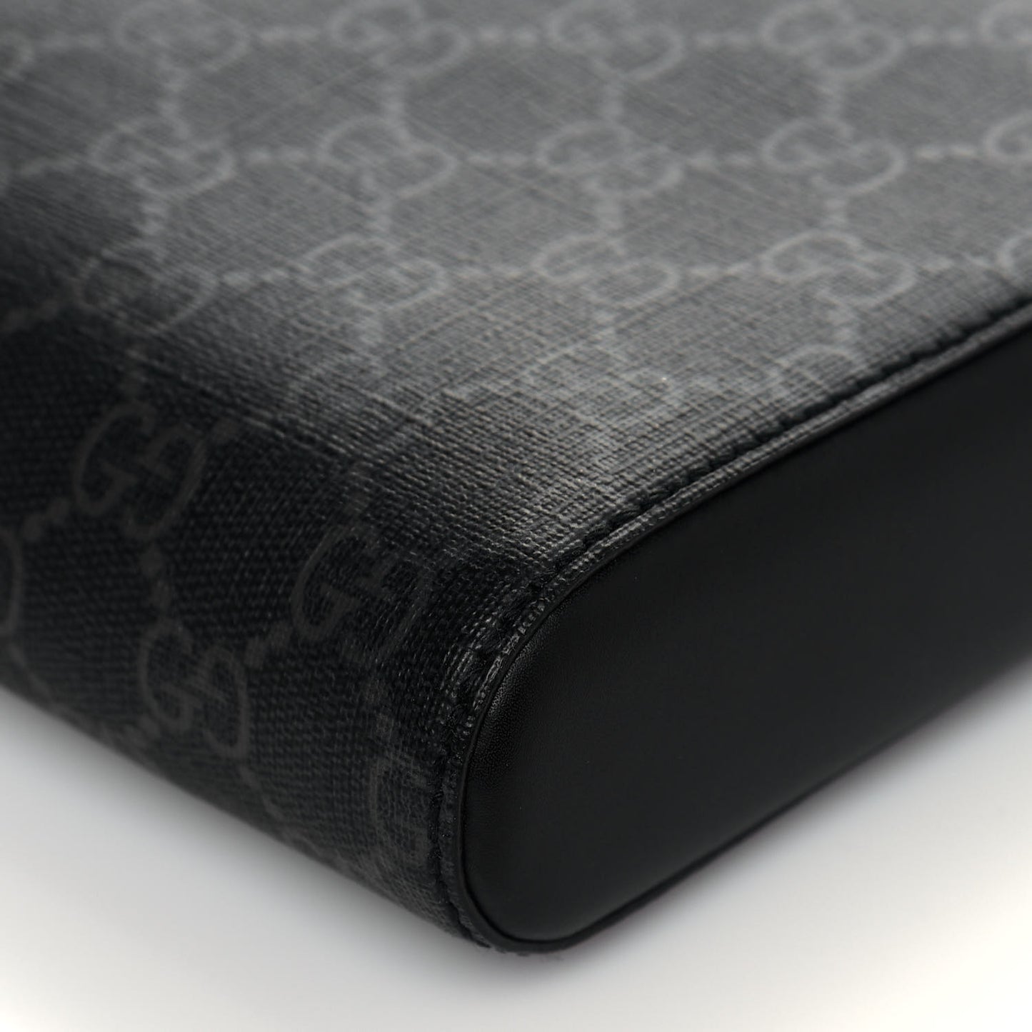 GG Supreme Monogram Appia Calfskin Web Flat Messenger Bag Black Grey
