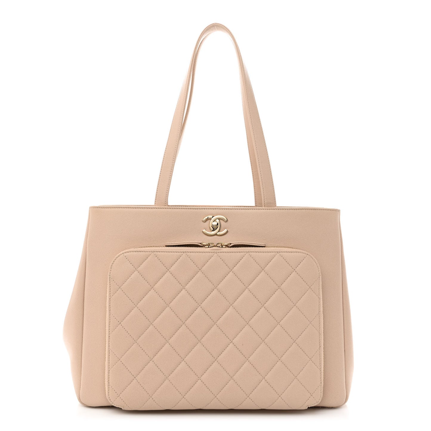 Caviar Quilted Large Business Affinity Shopping Bag Beige